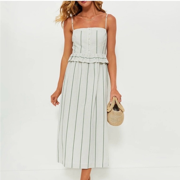 Tuckernuck Dresses & Skirts - Tuckernuck Striped Midi Dress in White and Green